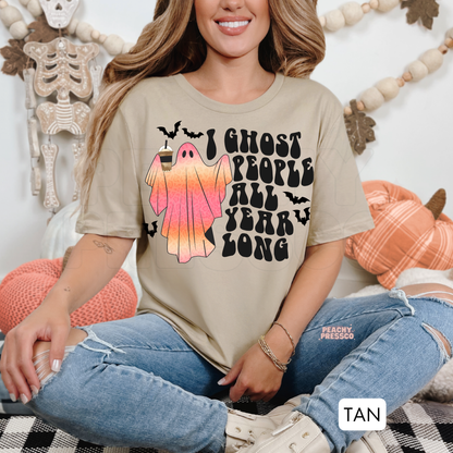 Funny I Ghost People All Year Long, Playful Ghost Graphic Shirt | Bats & Pumpkins Apparel