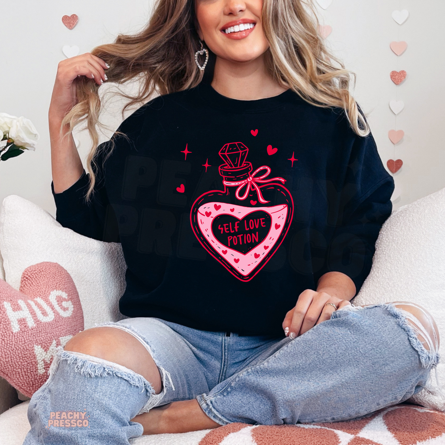 Self Love Potion Sweatshirt | Cute Heart Bottle, Valentine’s Day Apparel