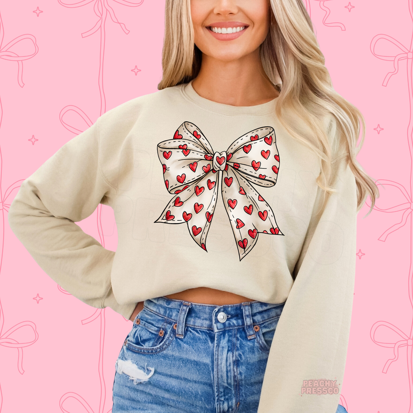 Heart Bow Sweatshirt – Cute Romantic Bow | Valentine’s Day Apparel