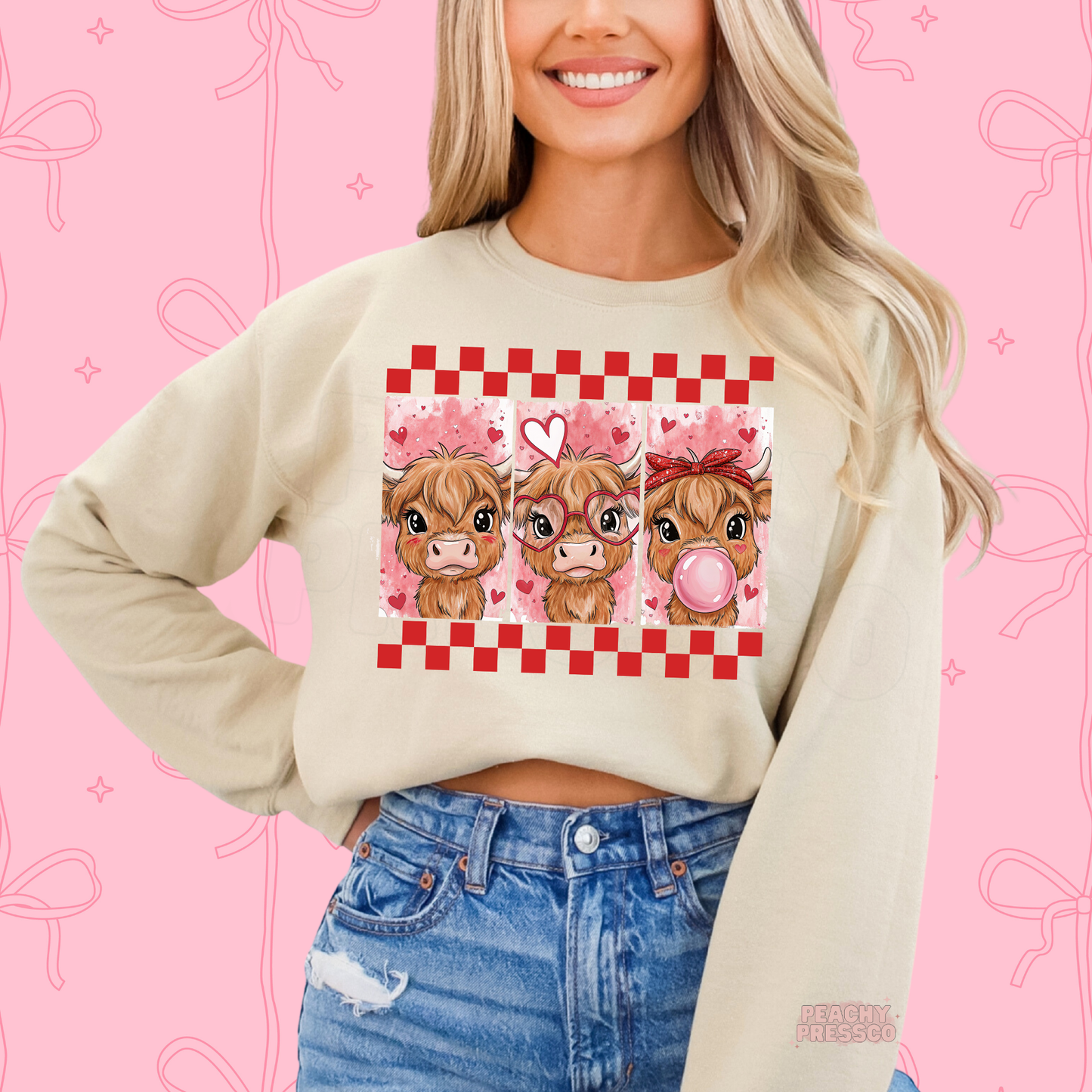 Cute Highland Cow Trio Sweatshirt | Valentine’s Day Apparel
