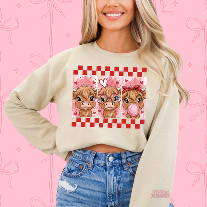 Cute Highland Cow Trio Sweatshirt | Valentine’s Day Apparel