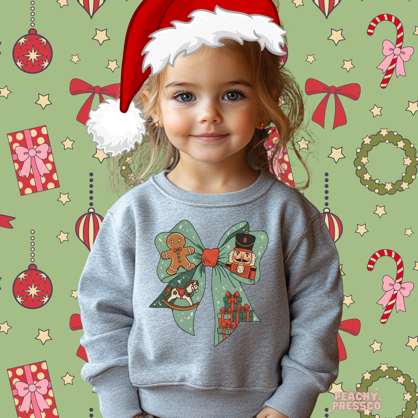 Nutcracker Bow Christmas Sweatshirt – Kids Festive Fun Holiday Apparel