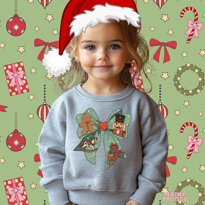 Nutcracker Bow Christmas Sweatshirt – Kids Festive Fun Holiday Apparel