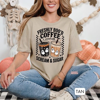 Freshly Boo'd Coffee served with Scream & Sugar Ghost Cups | Cozy Halloween Coffee Shirt, Apparel