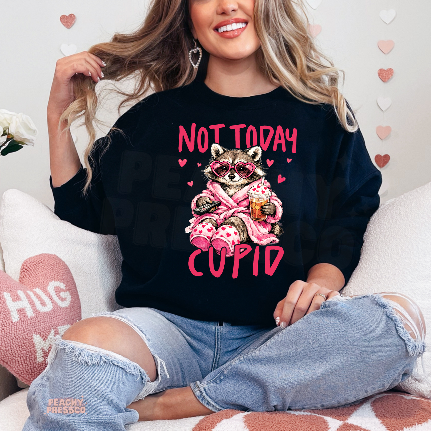 Not Today Cupid, Raccoon Sweatshirt | Funny Anti Love, Valentine’s Day Apparel