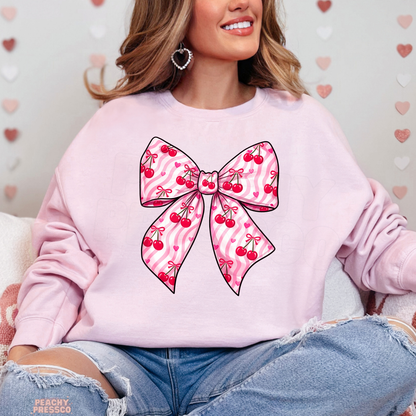 Pink Cherry Bow Shirt – Cute Coquette Valentine’s Day Apparel