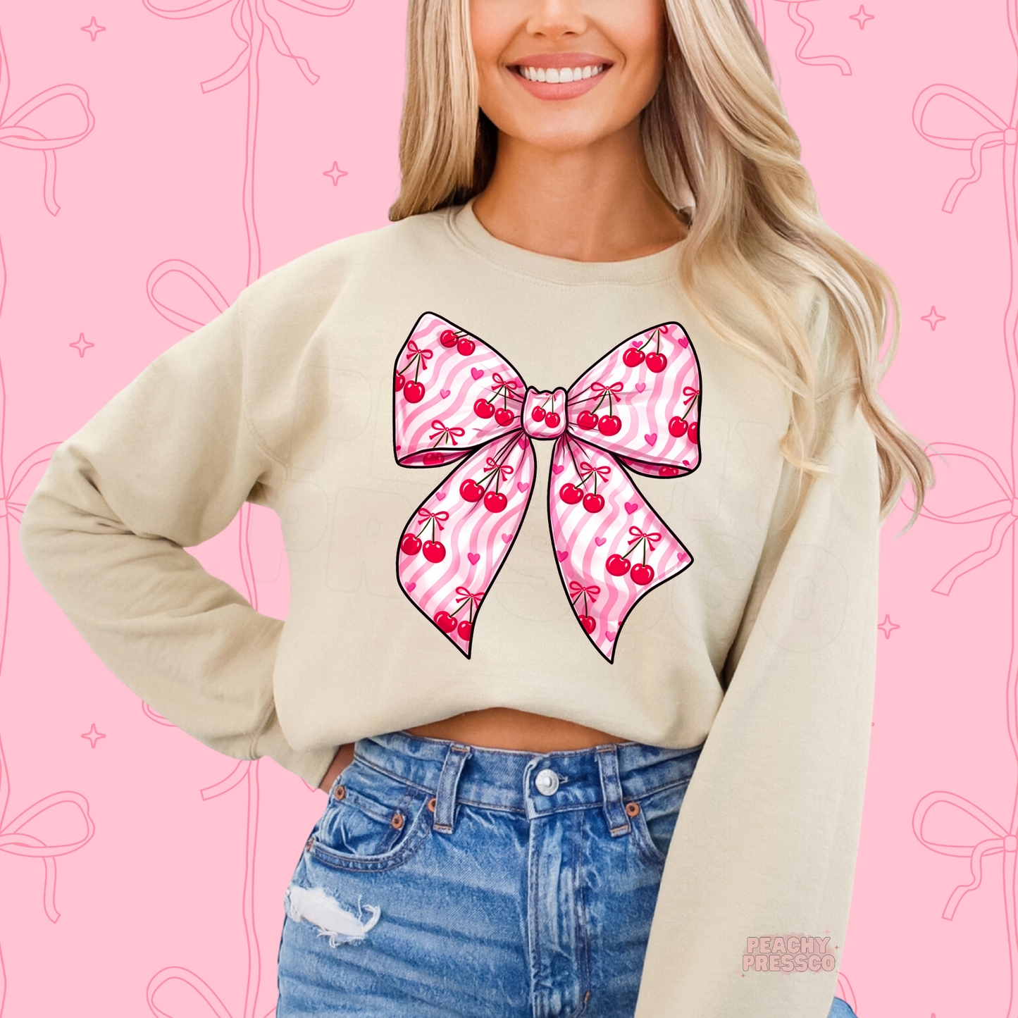 Pink Cherry Bow Shirt – Cute Coquette Valentine’s Day Apparel