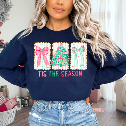 Tis The Season Christmas Cookies Shirt | Cute Pink Bow & Tree Holiday Apparel