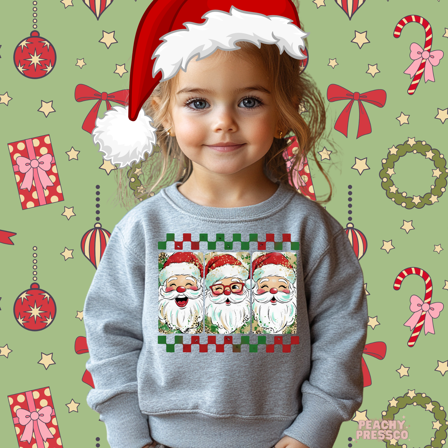 Retro Santa Faces Christmas Sweatshirt – Festive Holiday Kids Apparel