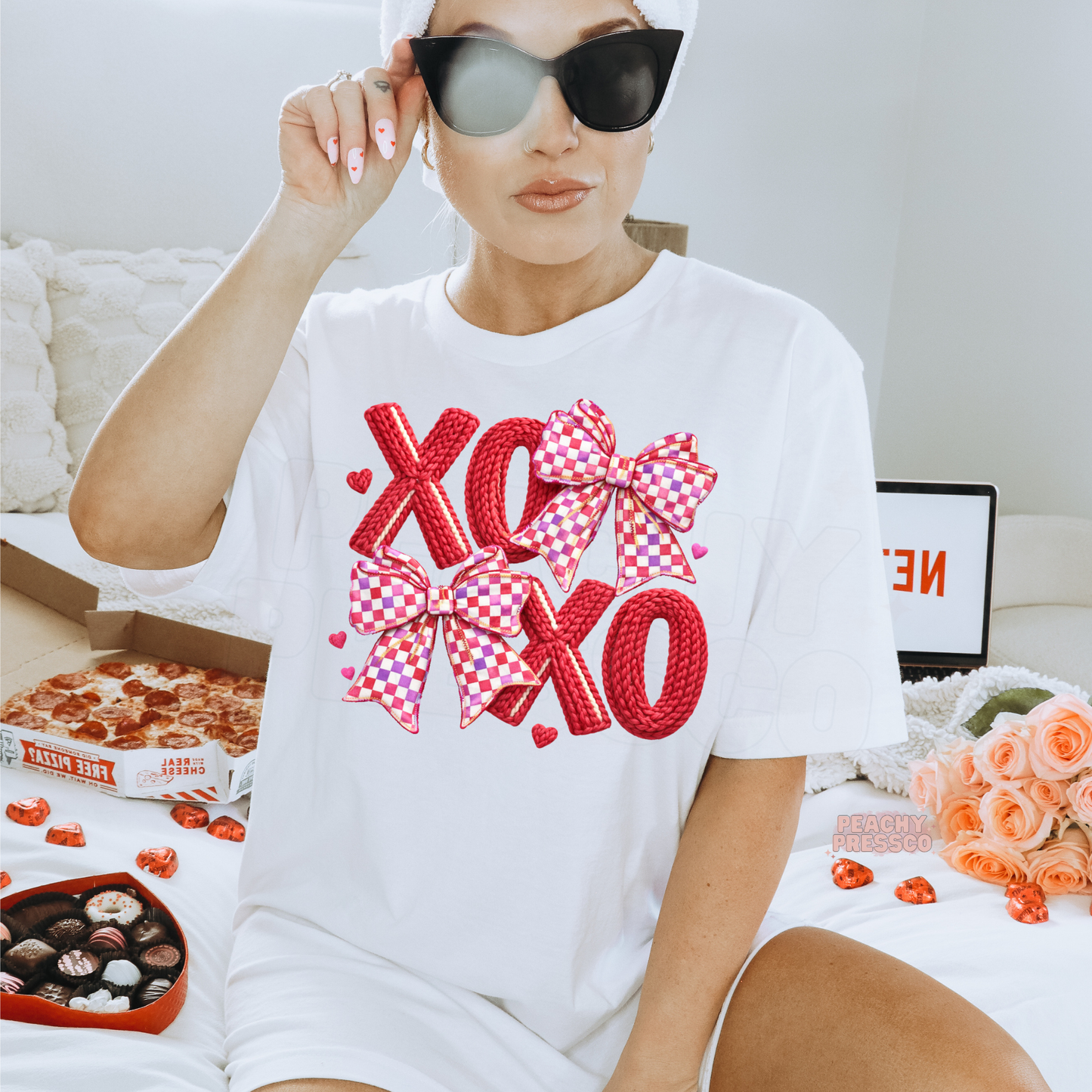 XOXO Hugs and Kisses Bow Shirt | Cute Pink Valentine’s Day Apparel
