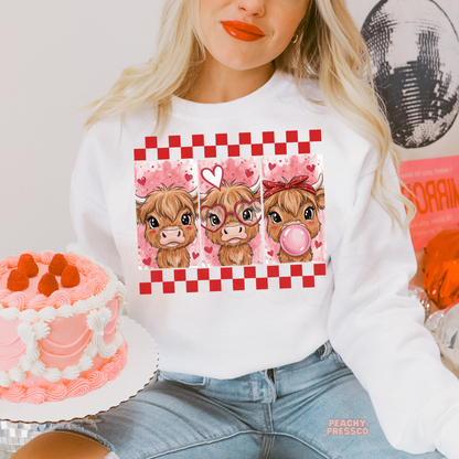 Cute Highland Cow Trio Sweatshirt | Valentine’s Day Apparel