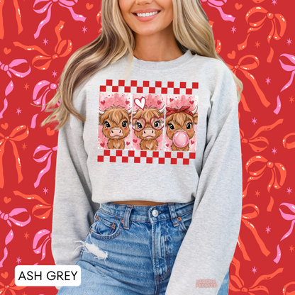 Cute Highland Cow Trio Sweatshirt | Valentine’s Day Apparel