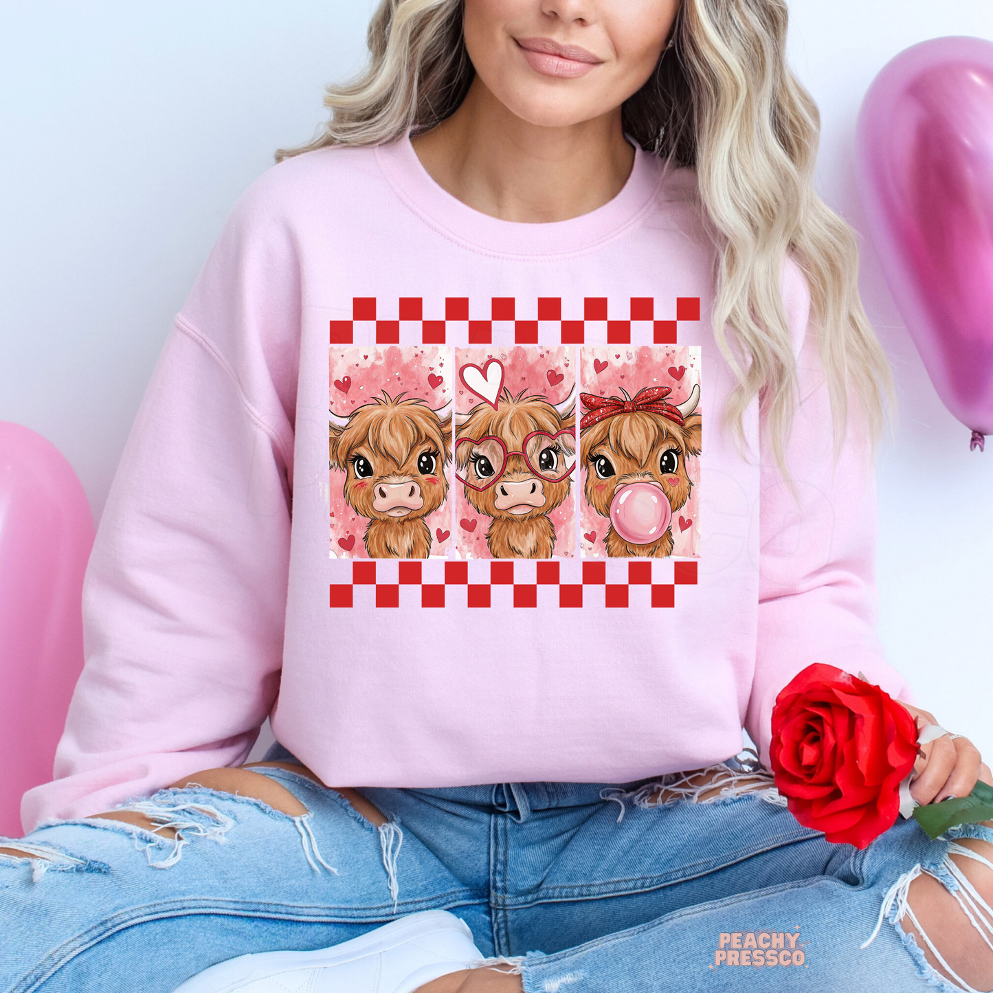 Cute Highland Cow Trio Sweatshirt | Valentine’s Day Apparel