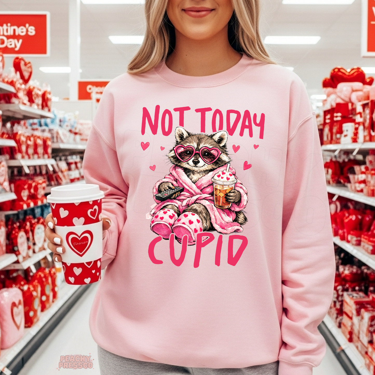 Not Today Cupid, Raccoon Sweatshirt | Funny Anti Love, Valentine’s Day Apparel