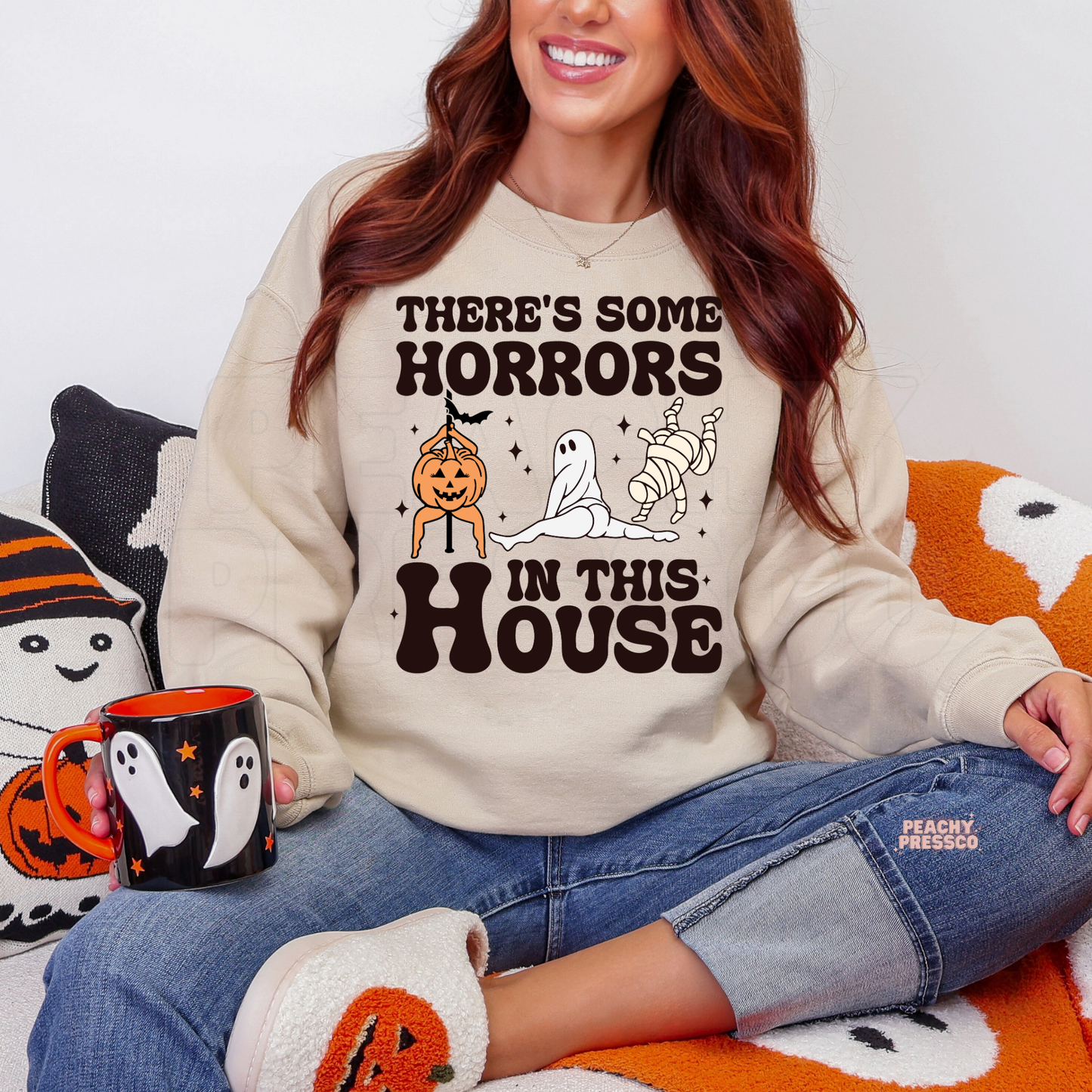 Funny There's Some Horrors In This House Halloween Graphic Shirt | Pumpkin, Ghost & Mummy Apparel