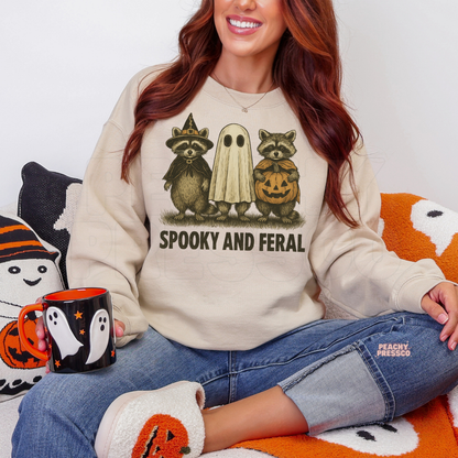 Spooky and Feral Raccoon Halloween Shirt | Cute Retro Graphic Tee, Apparel