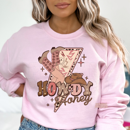 Howdy Honey Western Cow Girl Graphic Sweatshirt – Retro Valentine's Day Pullover
