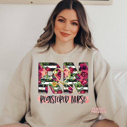 Floral Registered Nurse, RN - Crewneck, Apparel