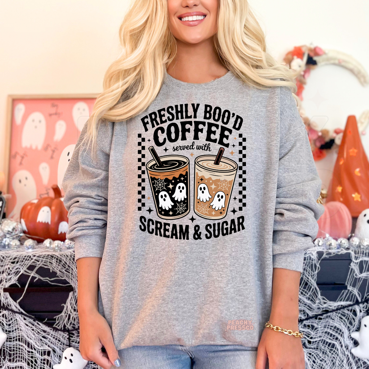Freshly Boo'd Coffee served with Scream & Sugar Ghost Cups | Cozy Halloween Coffee Shirt, Apparel