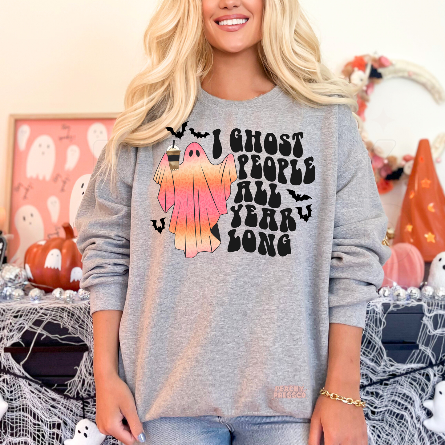 Funny I Ghost People All Year Long, Playful Ghost Graphic Shirt | Bats & Pumpkins Apparel