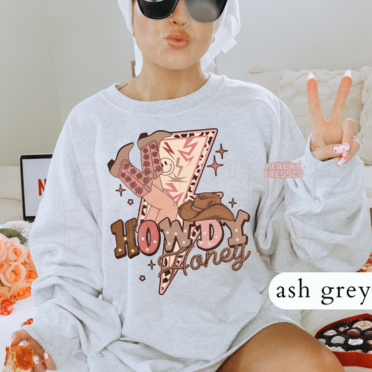 Howdy Honey Western Cow Girl Graphic Sweatshirt – Retro Valentine's Day Pullover