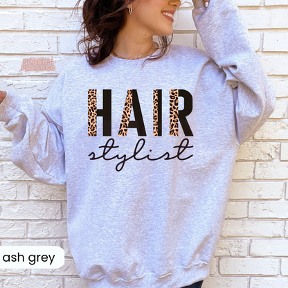 Hair Stylist Leopard Print Sweatshirt – Bold Animal Print Salon Crewneck