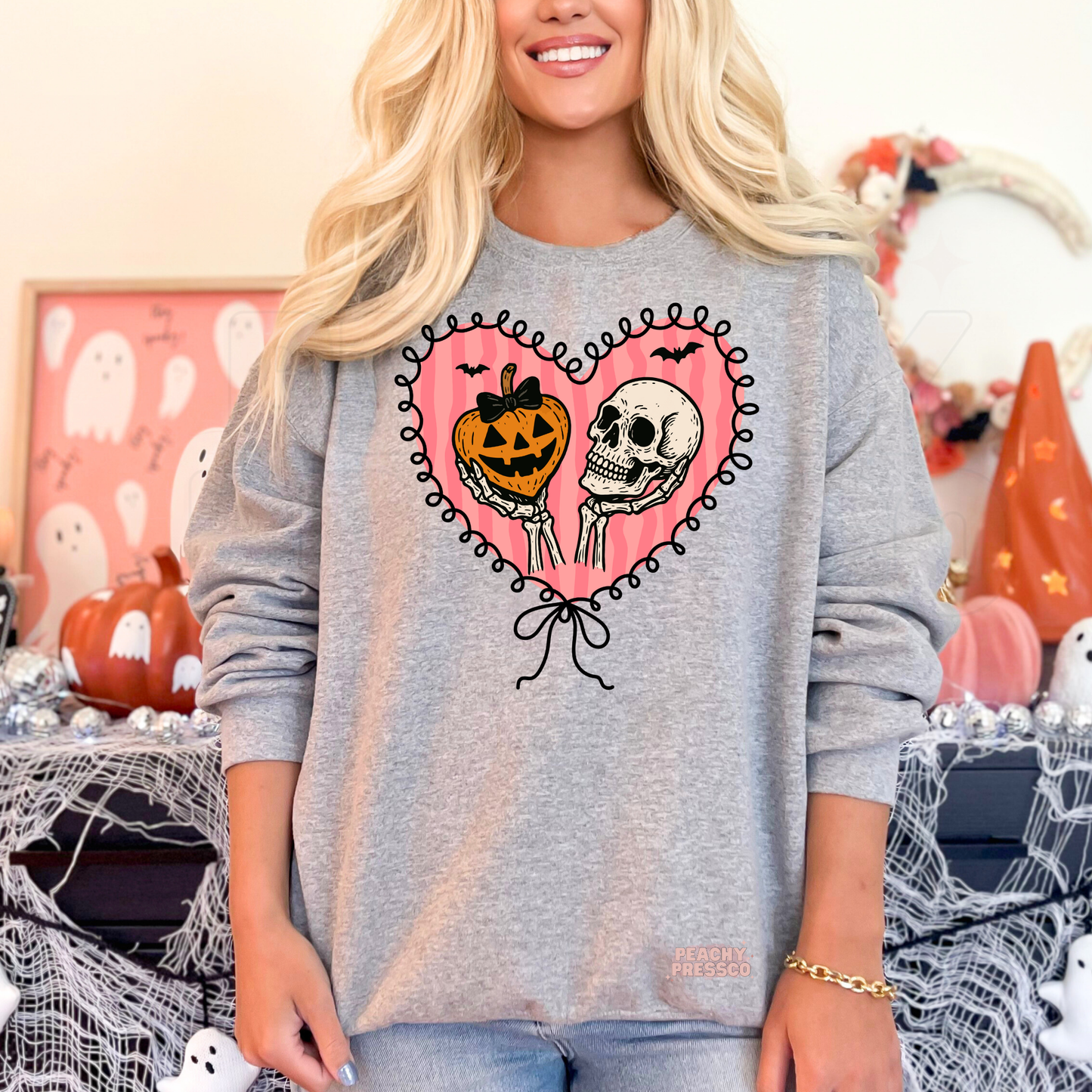 Pumpkin & Skull Heart Halloween Shirt | Cute Creepy Love Apparel