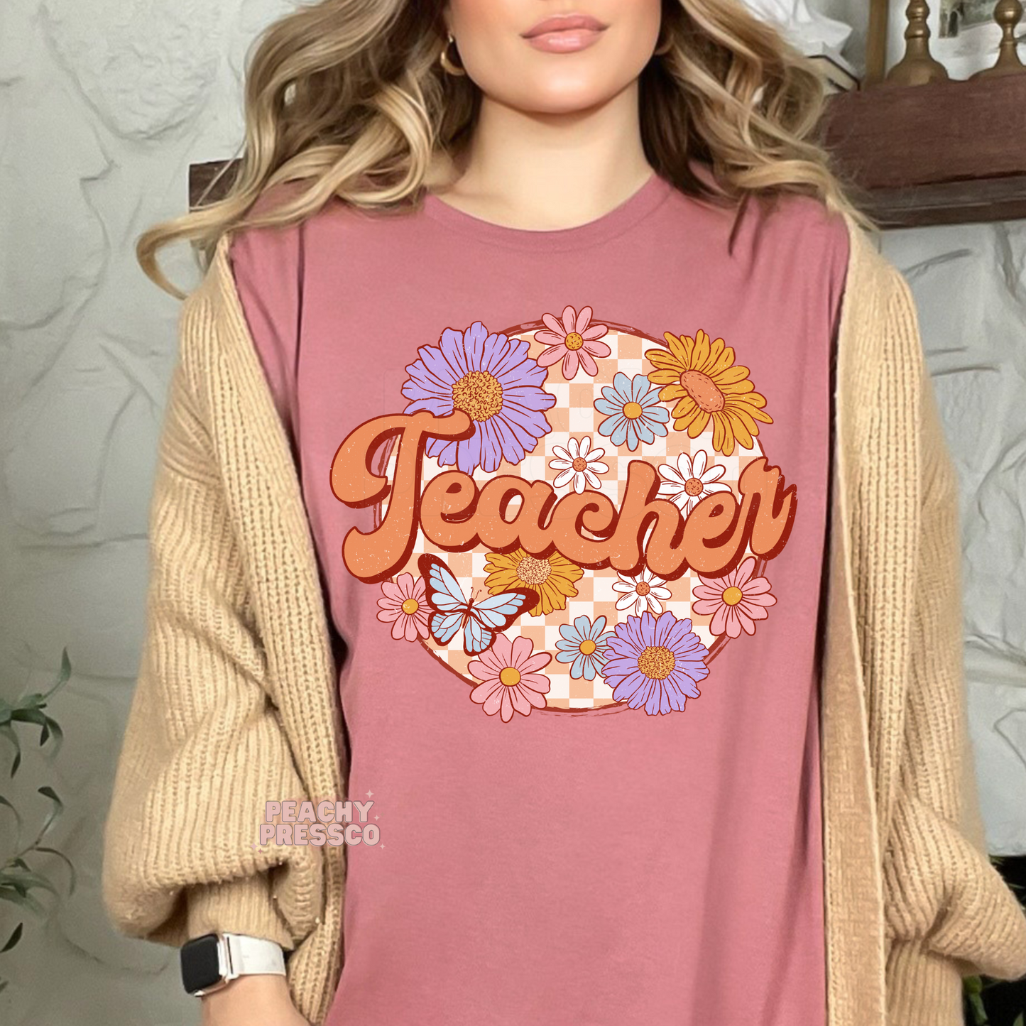Vintage Teacher Shirt with Floral Design – Cute School Apparel