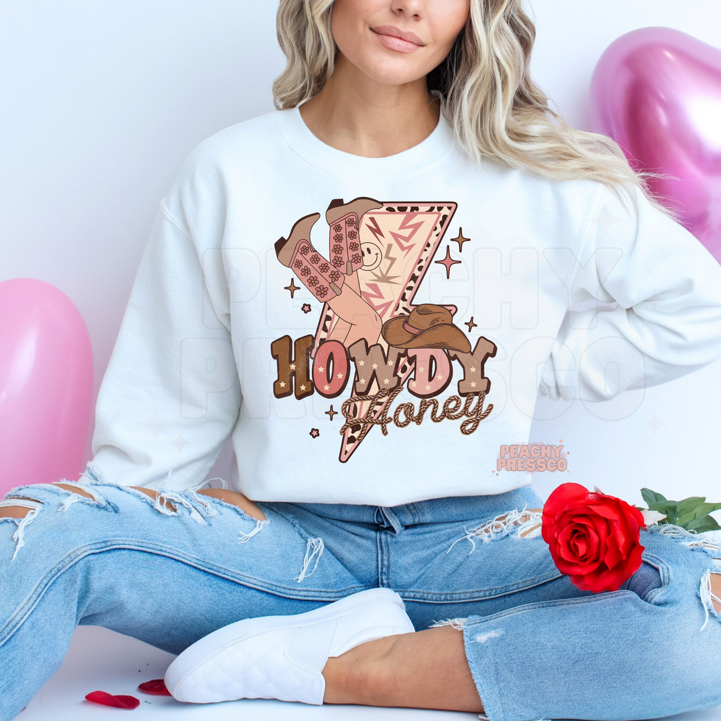 Howdy Honey Western Cow Girl Graphic Sweatshirt – Retro Valentine's Day Pullover