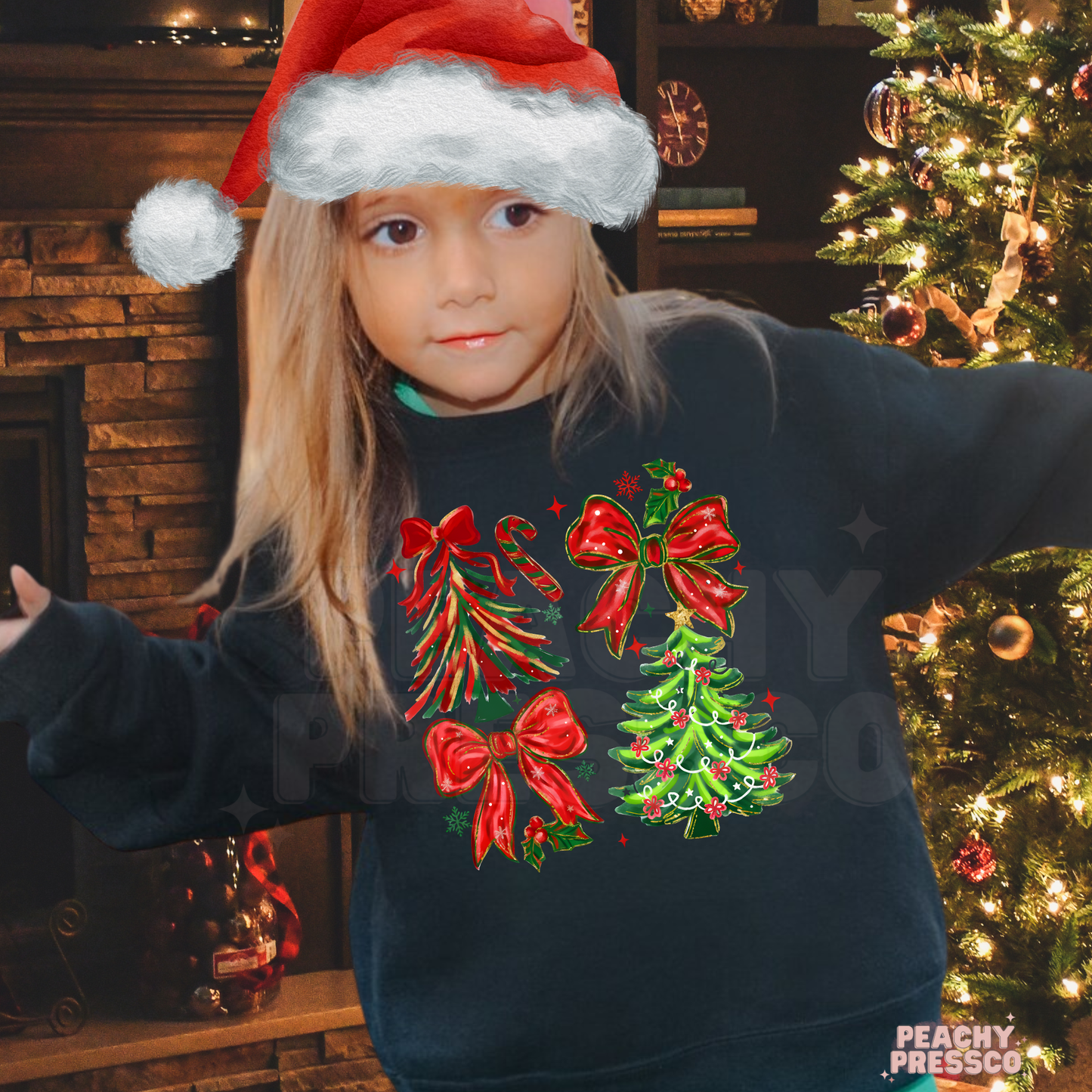 Merry & Bright Christmas Bow Tree Sweatshirt – Festive Holiday Kids Apparel
