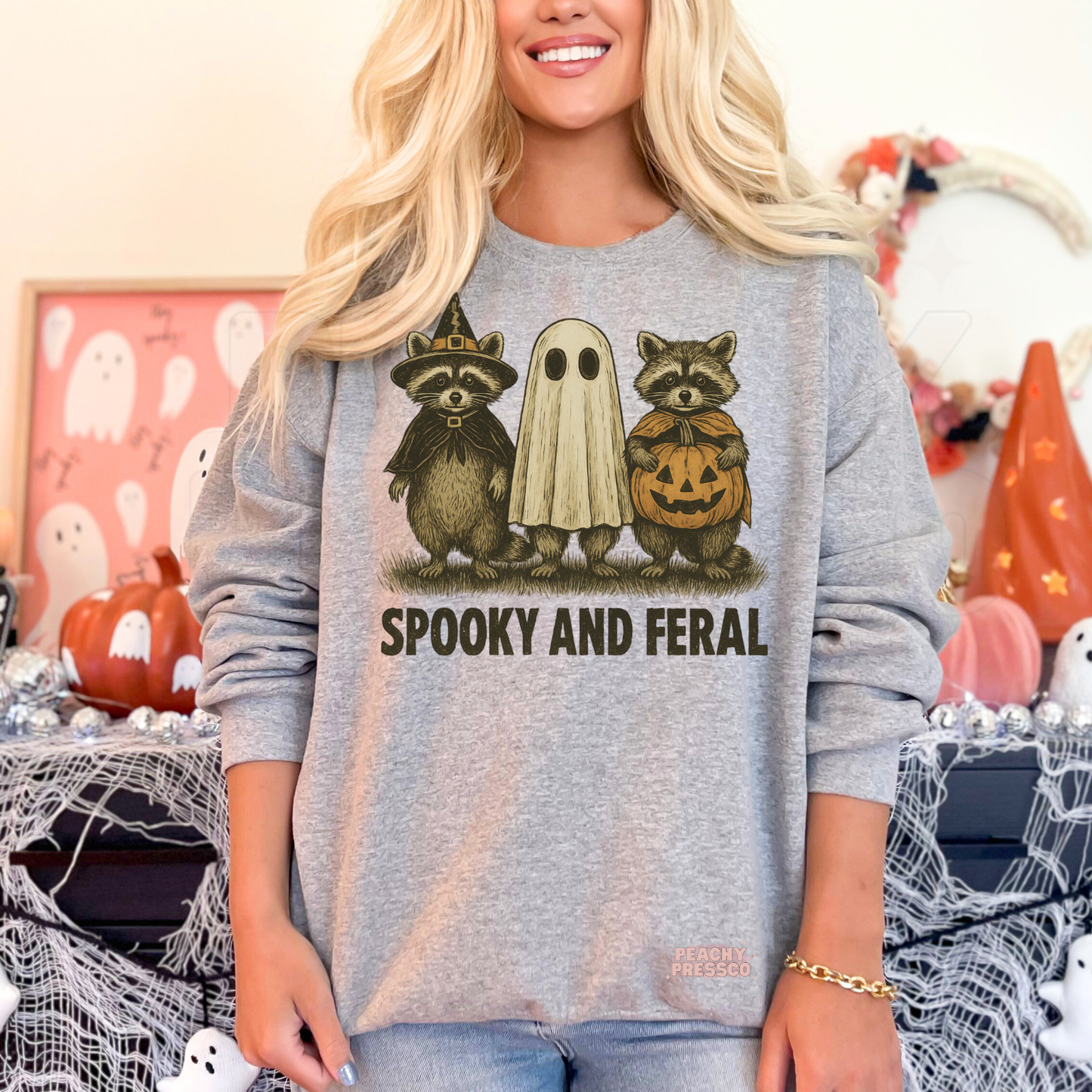 Spooky and Feral Raccoon Halloween Shirt | Cute Retro Graphic Tee, Apparel