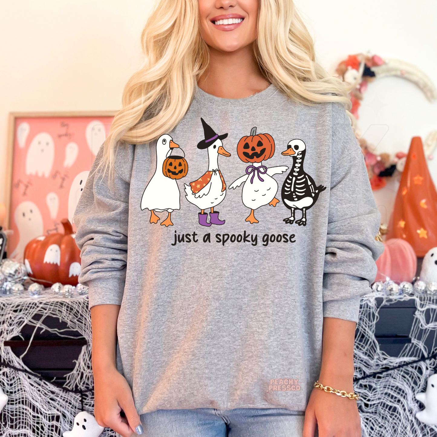 Just a Spooky Goose Sweatshirt | Cute Halloween Crewneck, Apparel