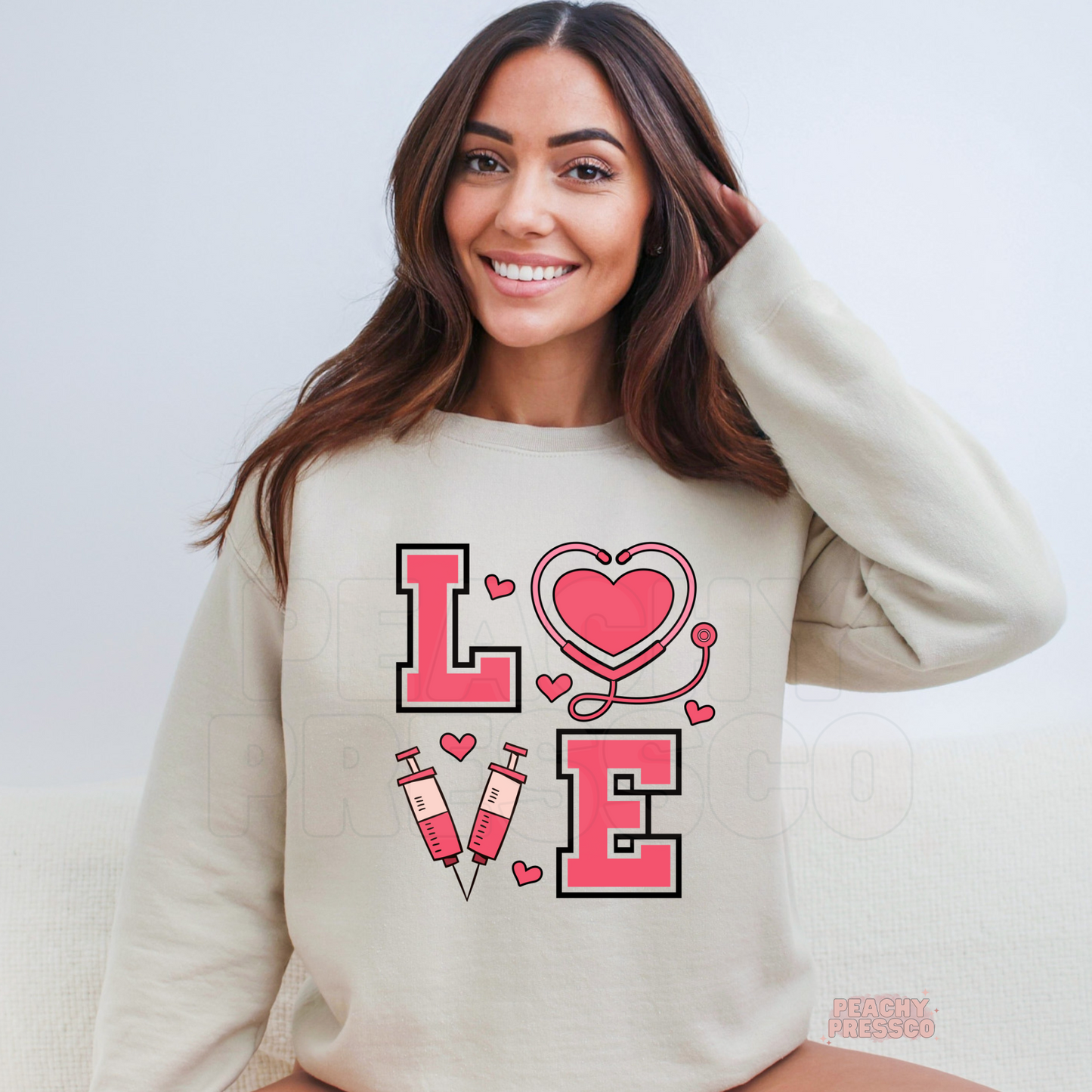 LOVE Nurse Sweatshirt – Valentine’s Day Nurse Gift With Syringe & Stethoscope