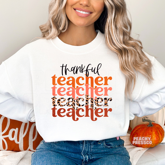 Thankful Teacher Sweatshirt | Retro Fall Leopard & Orange Apparel