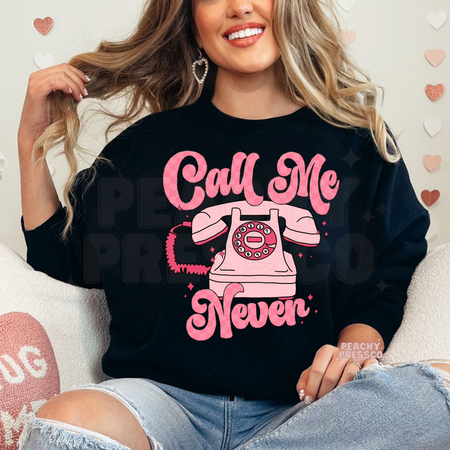 Call Me Never Sweatshirt – Retro Anti-Love Graphic Apparel