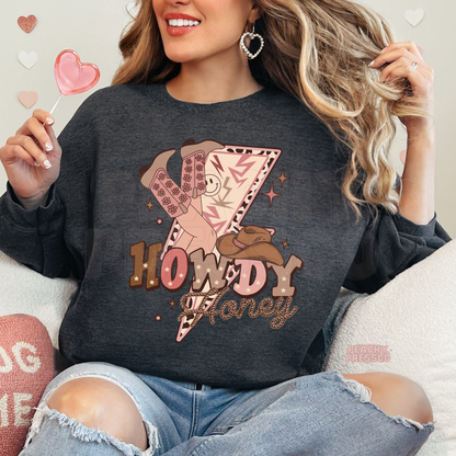 Howdy Honey Western Cow Girl Graphic Sweatshirt – Retro Valentine's Day Pullover