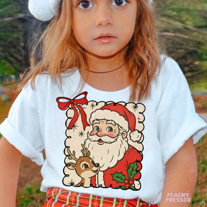 Santa and Reindeer Christmas Shirt – Festive Holiday Kids Apparel