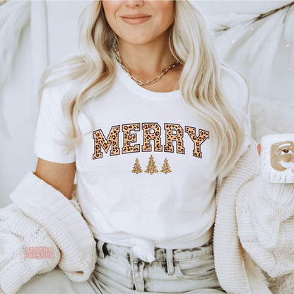 Merry Leopard Print Christmas Shirt, Holiday Apparel