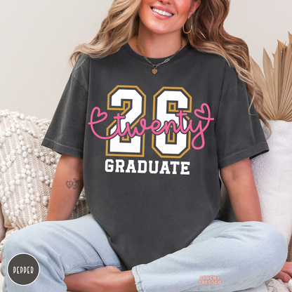 Pepper gray graduation t-shirt featuring Twenty 26 Graduate design