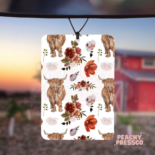 Highland Cow Floral Air Freshener – Farmhouse Car Decor