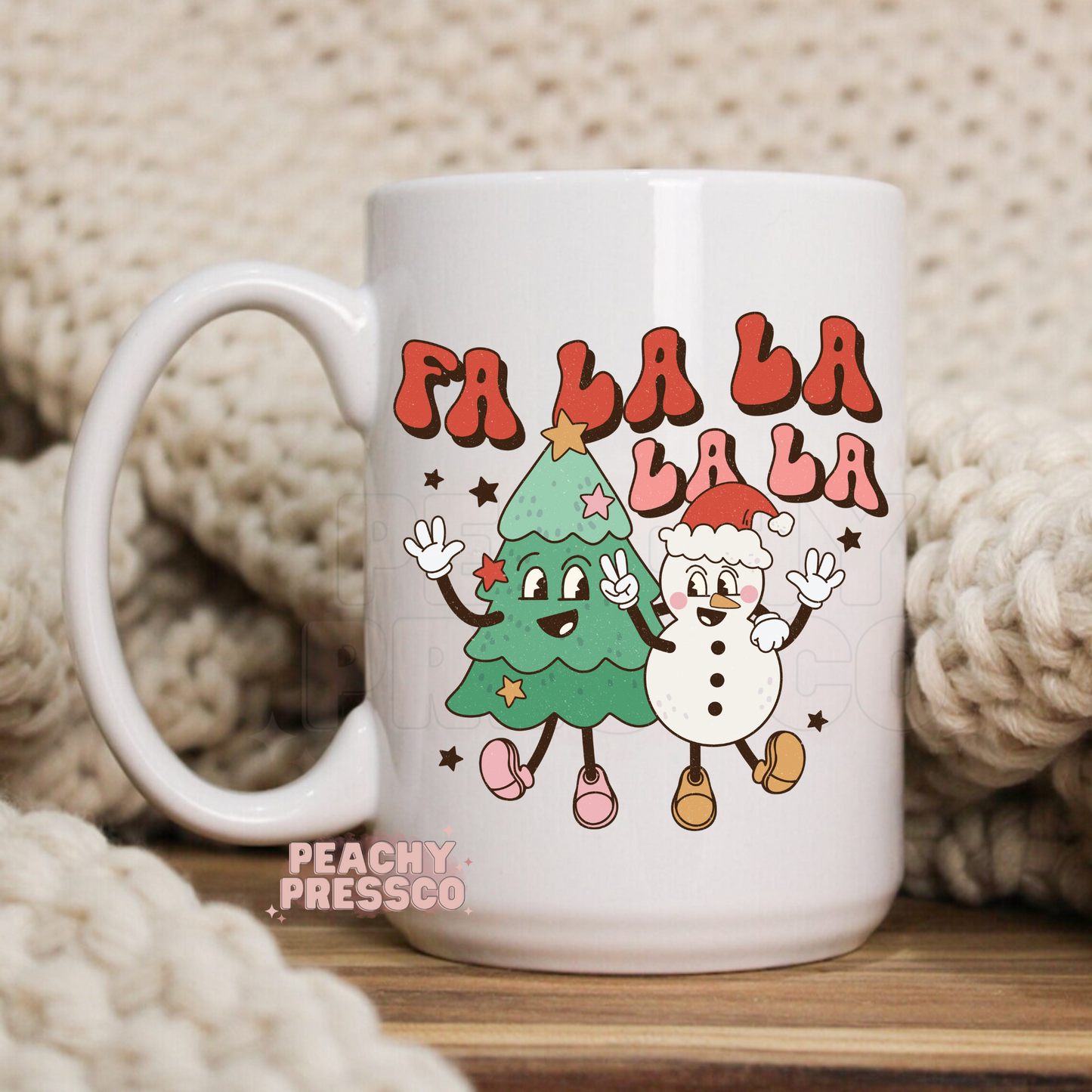Fa La La La La Christmas Mug – Cute Tree & Snowman Holiday Cup