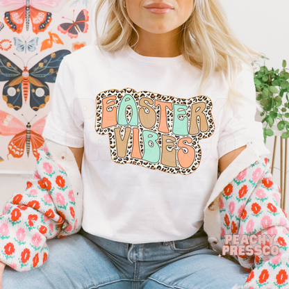 Retro Leopard Print Easter Vibes T-Shirt – Pastel Spring Graphic Apparel