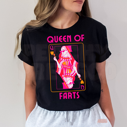 Queen of Farts Funny Graphic Sweatshirt | Cute Pink Humor Shirt | Gag Gift for Her | Retro Graphic Apparel