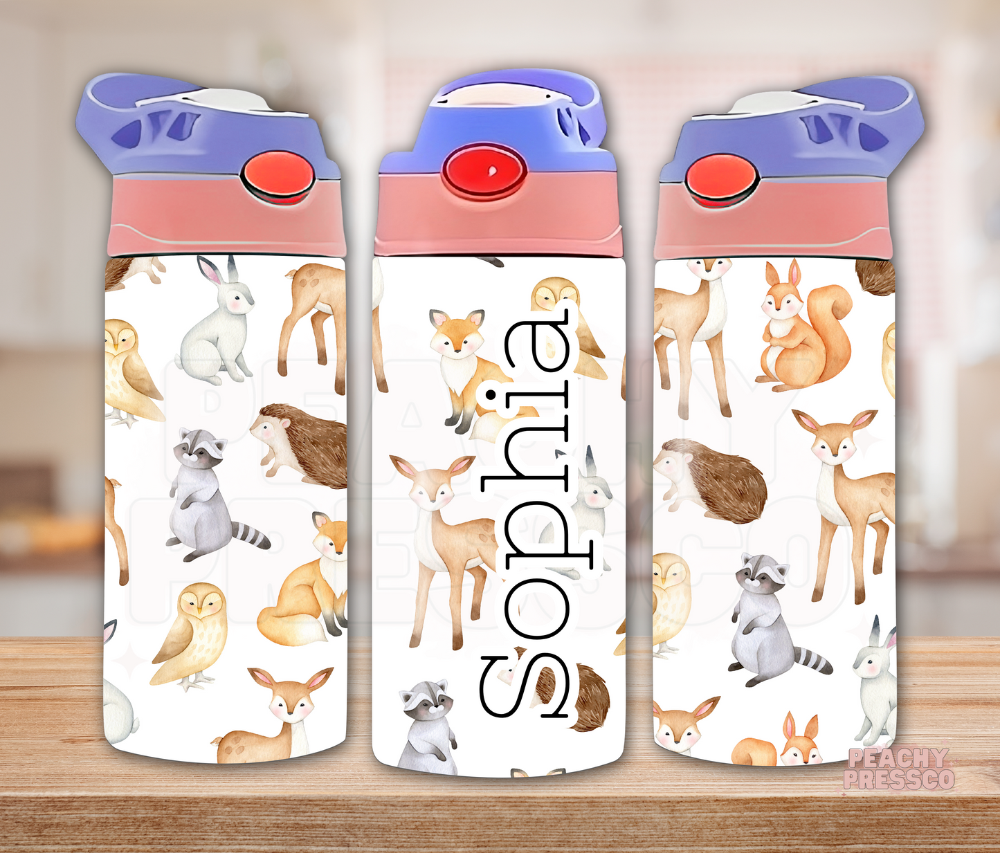 Personalized Woodland Animals Sippy Cup, Water Bottle – Custom Toddler Name Tumbler