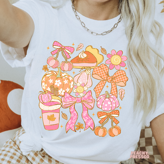 Cute Fall Pumpkin Bows Graphic Shirt – Autumn Aesthetic Apparel