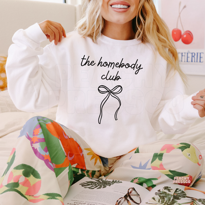 Homebody Club Sweatshirt | Cute Minimalist Bow, Cozy Crewneck Apparel