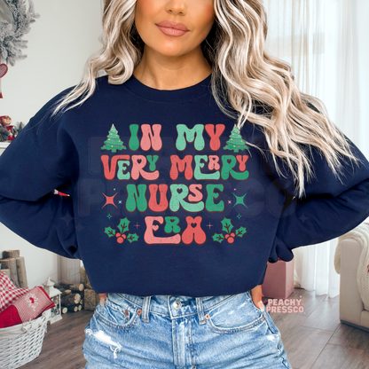 Very Merry Nurse Era Christmas Sweatshirt – Festive Holiday Gift for Nurses