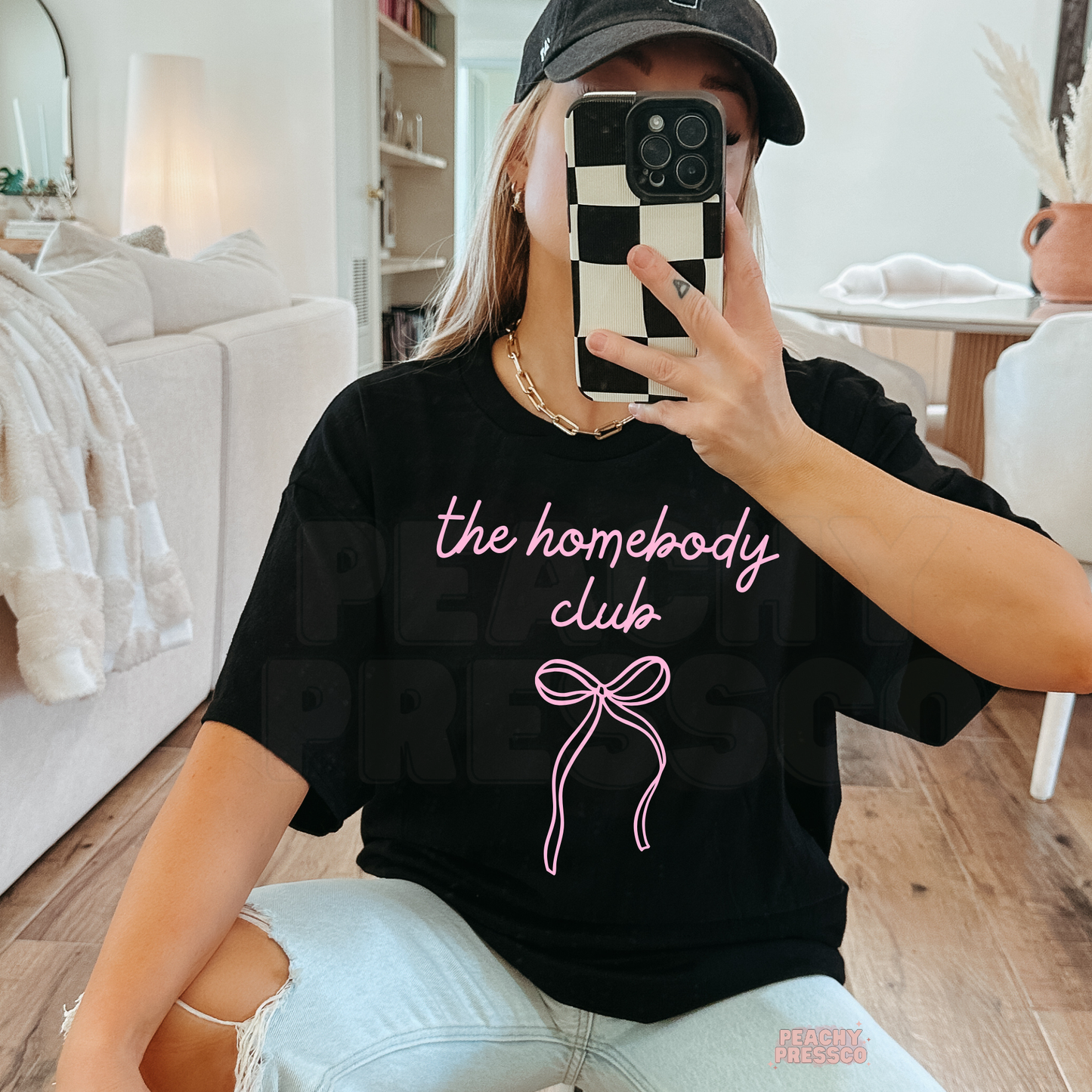Homebody Club Sweatshirt | Cute Minimalist Bow, Cozy Crewneck Apparel