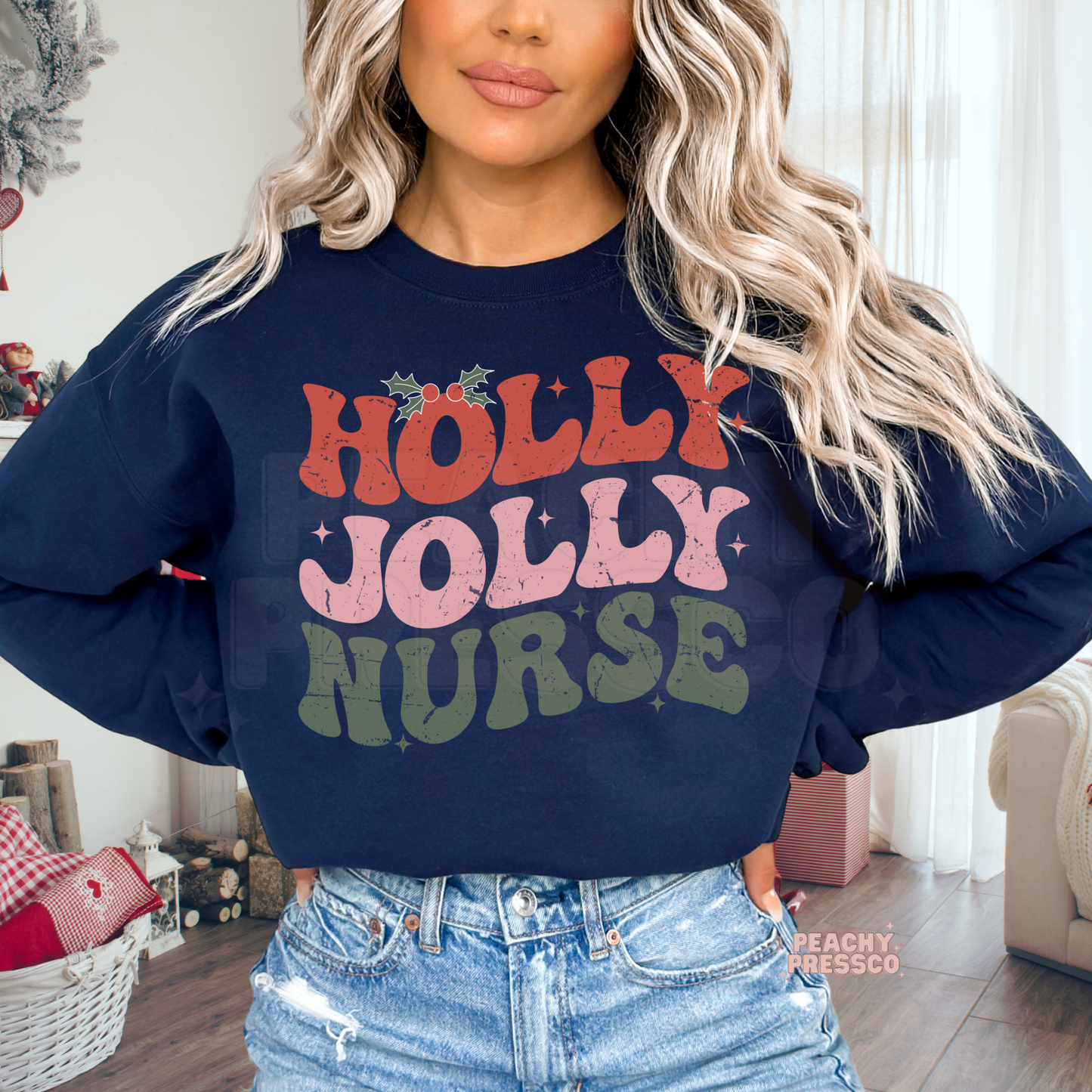 Holly Jolly Nurse Christmas Sweatshirt – Festive Scrubs, Cozy Vibes