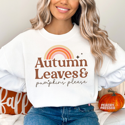 Autumn Leaves & Pumpkins Please Sweatshirt – Retro Fall Rainbow Apparel